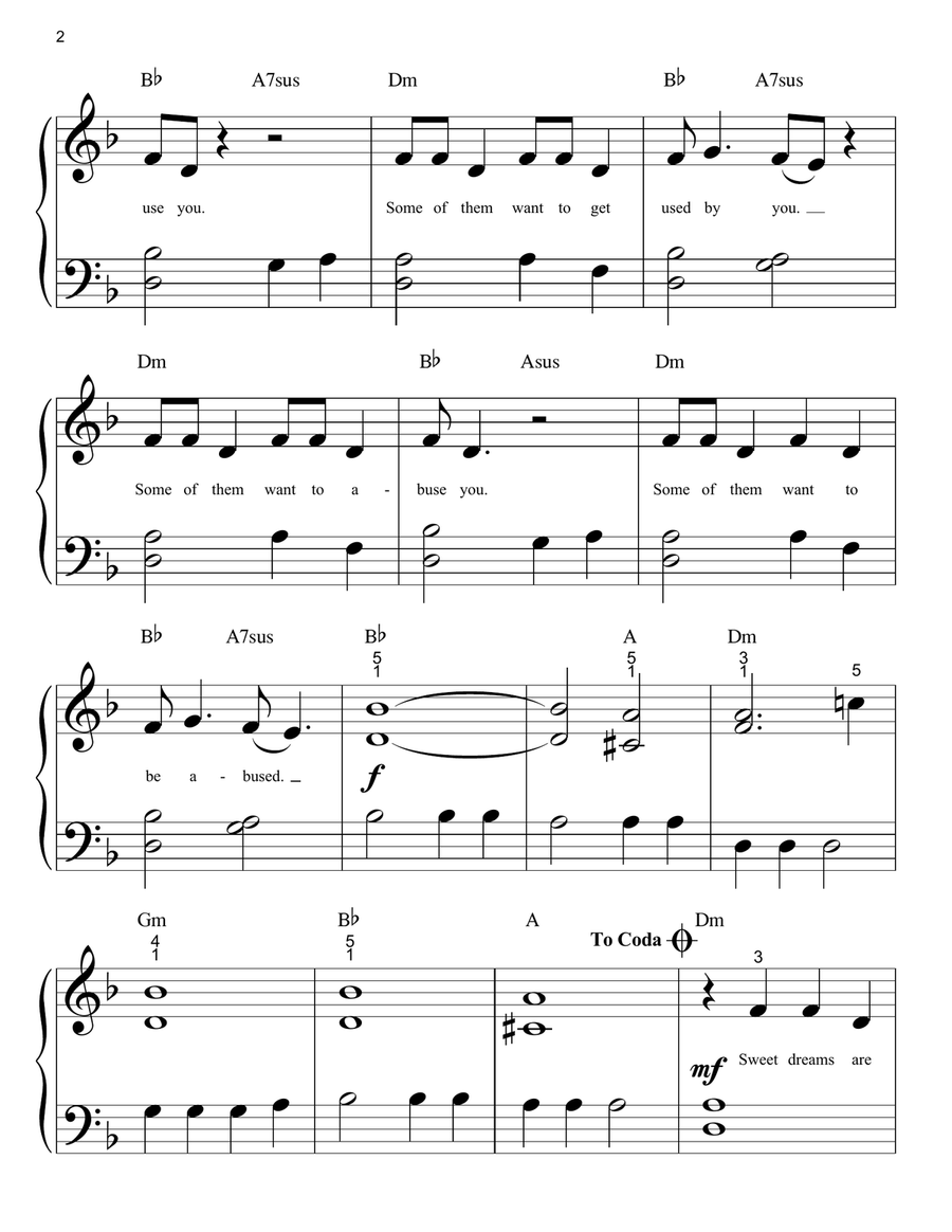 Sweet Dreams (Are Made Of This) Easy Piano scores gallery preview page 2