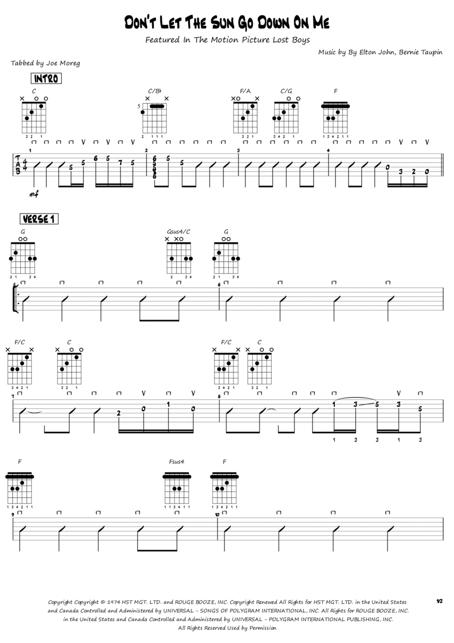 Don't Let The Sun Go Down On Me Electric Guitar scores gallery preview page 1