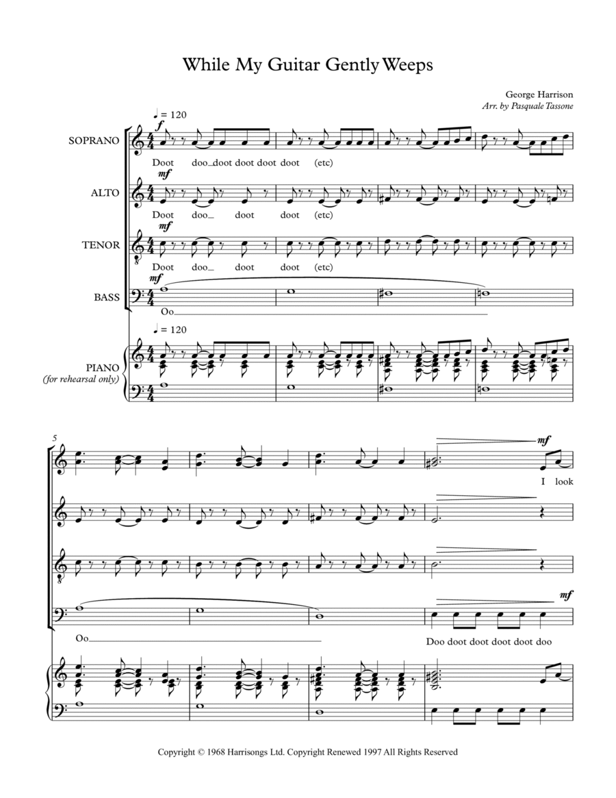 While My Guitar Gently Weeps 4-Part scores gallery preview page 1