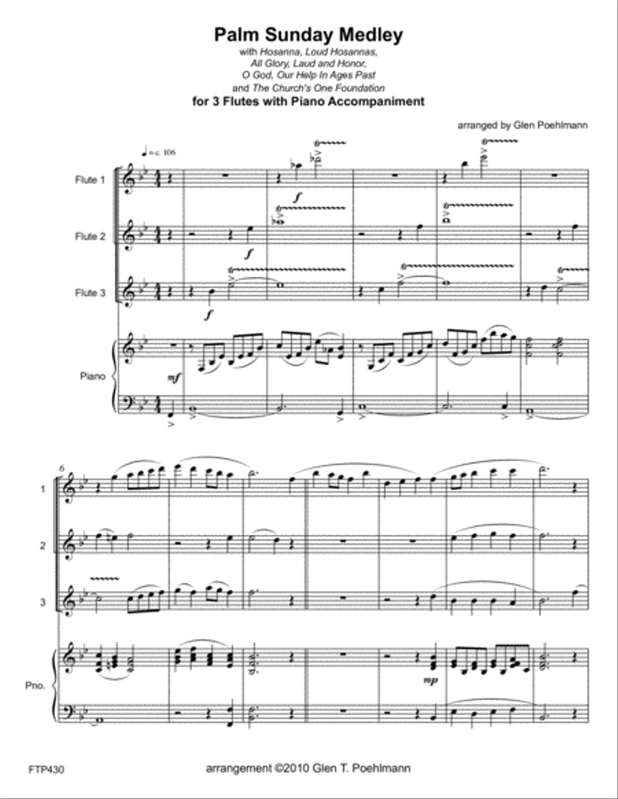 PALM SUNDAY MEDLEY - FLUTE TRIO with Piano Accompaniment Small Ensemble scores gallery preview page 1