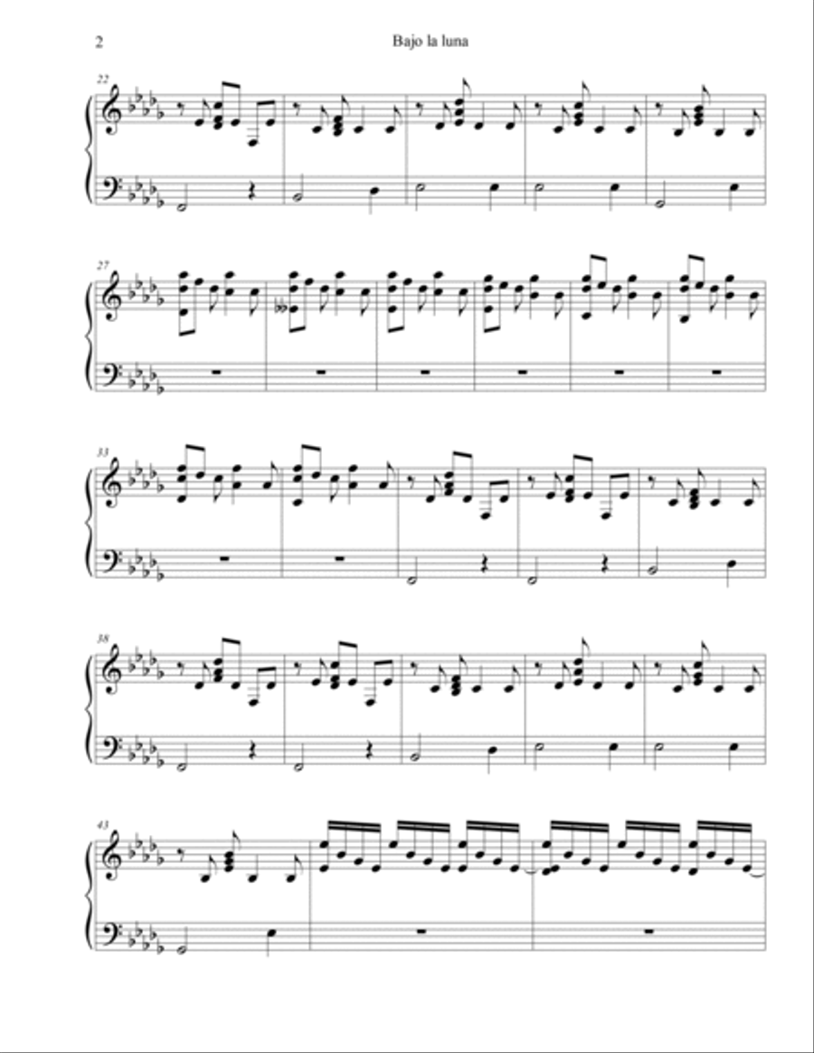 BAJO LA LUNA BAJO LA LUNA Piano Solo scores gallery preview page 2