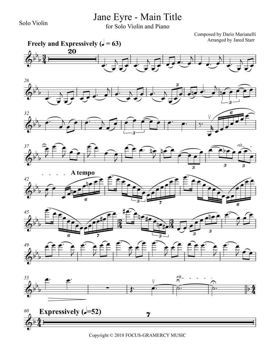 Jane Eyre - Main Title Violin Solo scores gallery preview page 1