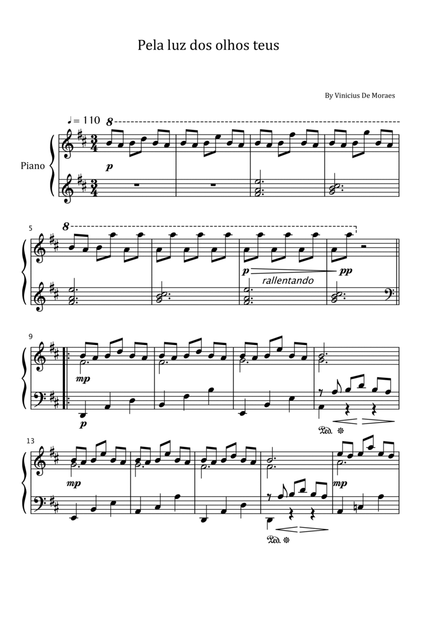 Pela Luz Dos Olhos Teus Easy Piano scores gallery preview page 1