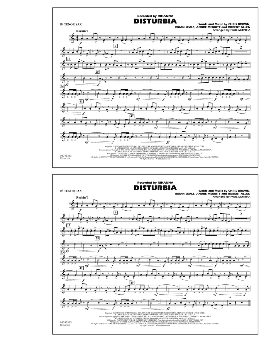Disturbia - Bb Tenor Sax Marching Band scores gallery preview page 1