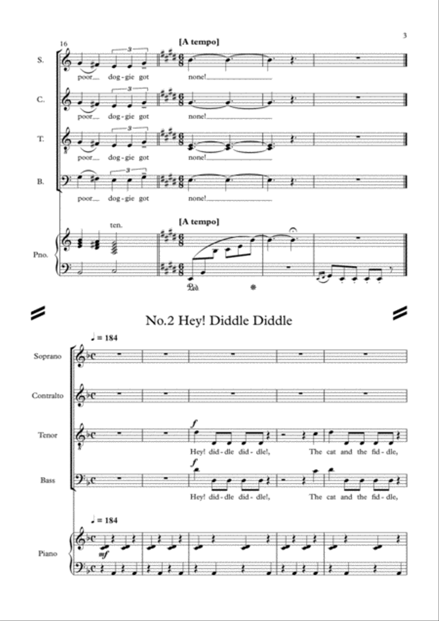 Six Nursery Rhymes in modern style - Choir & Piano - J H LOUGHLIN 4-Part scores gallery preview page 3
