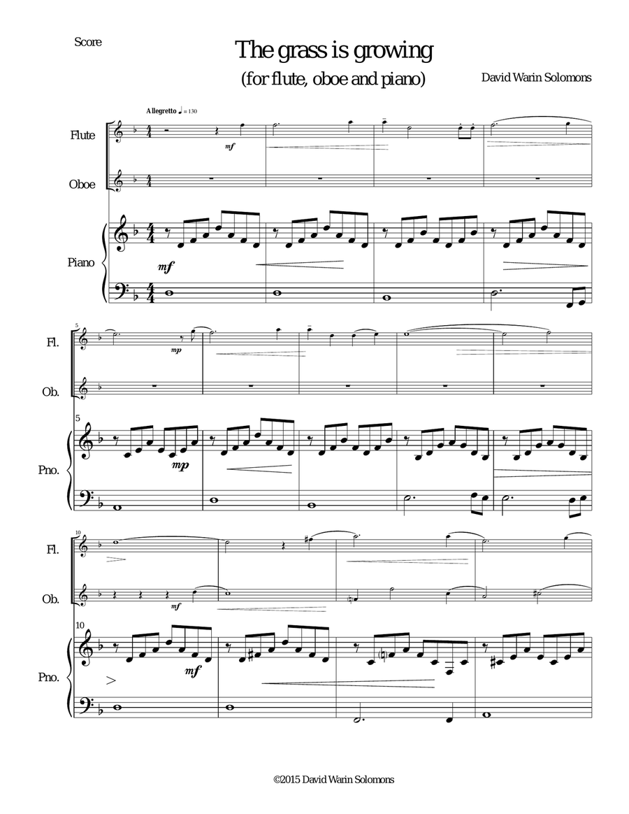 The Grass is growing in the field of ash for flute, oboe and piano Woodwind Duet scores gallery preview page 1