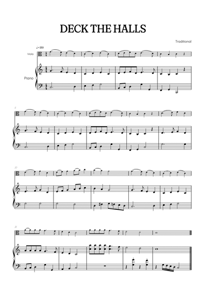 Deck the Halls for viola with piano accompaniment • easy Christmas song sheet music  image number null
