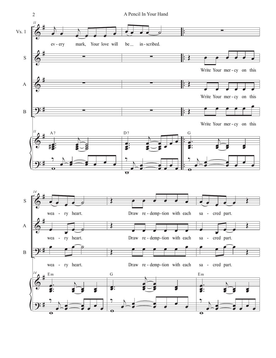 A Pencil In Your Hand (SAB) 3-Part scores gallery preview page 2