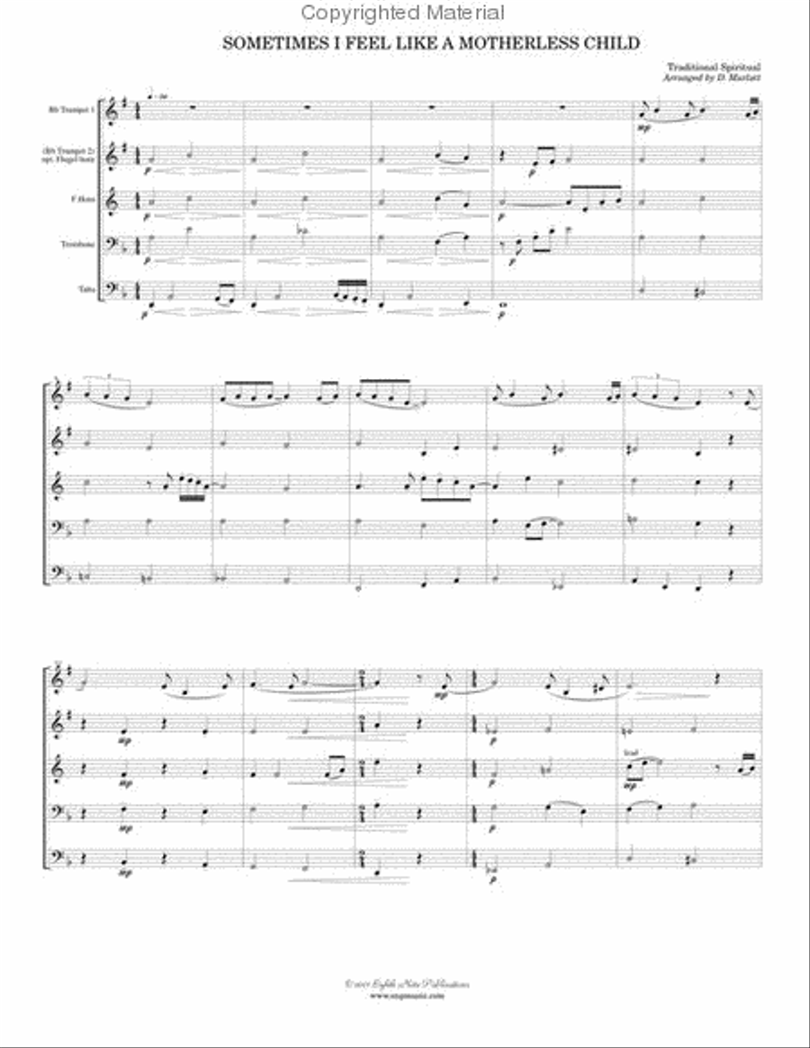 Sometimes I Feel Like a Motherless Child Brass Quintet scores gallery preview page 2
