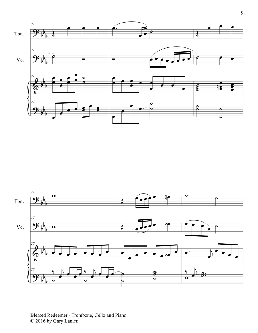 BLESSED REDEEMER (Trio – Trombone, Cello & Piano with Score and Parts) Trombone Duet scores gallery preview page 6
