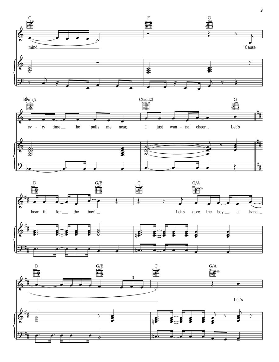 Let's Hear It For The Boy Piano, Vocal, Guitar scores gallery preview page 3