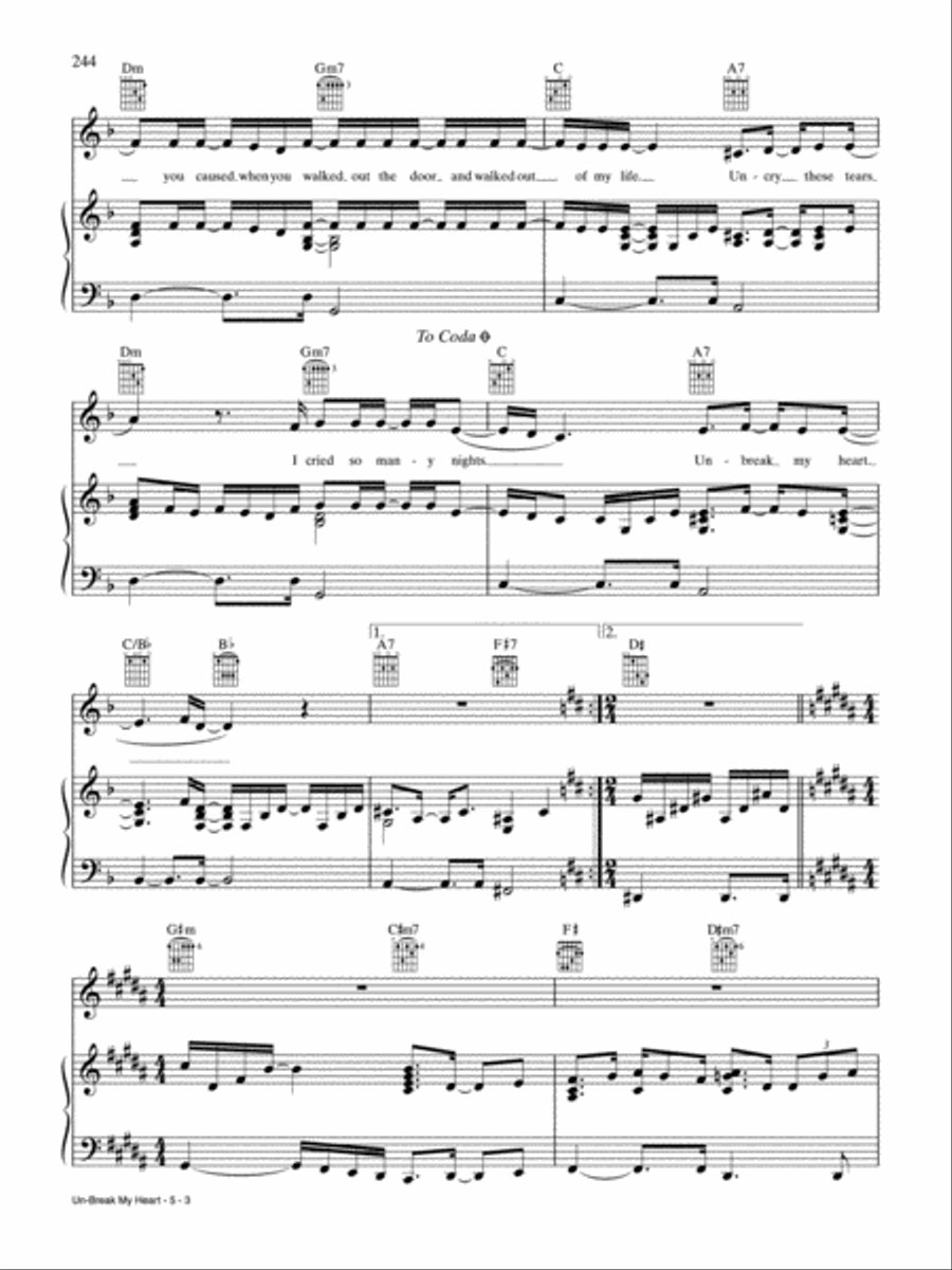 Un-Break My Heart Piano, Vocal, Guitar scores gallery preview page 3