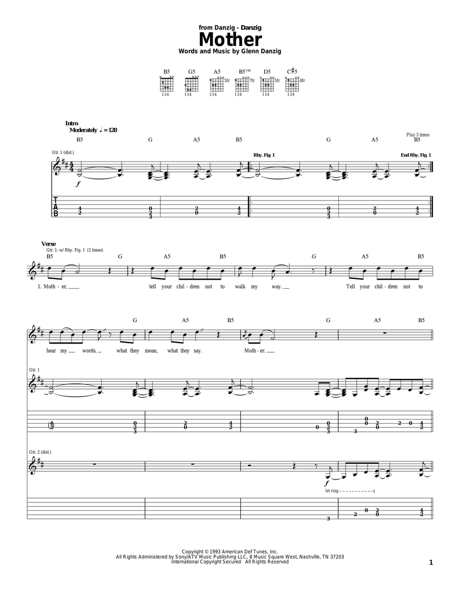 Mother Acoustic Guitar scores gallery preview page 1