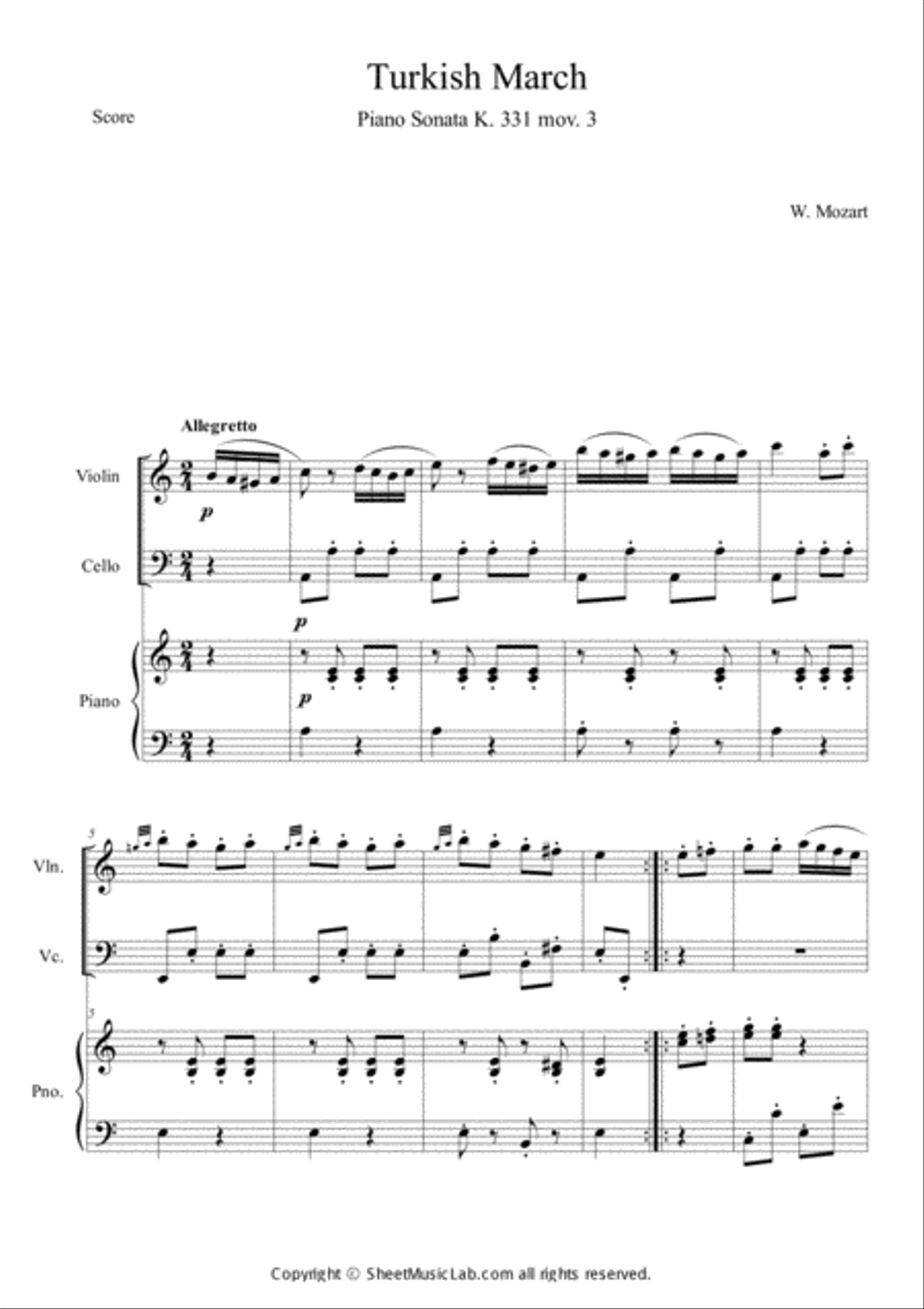 Turkish march (Piano sonata k.331 mov.3) Piano Trio scores gallery preview page 1