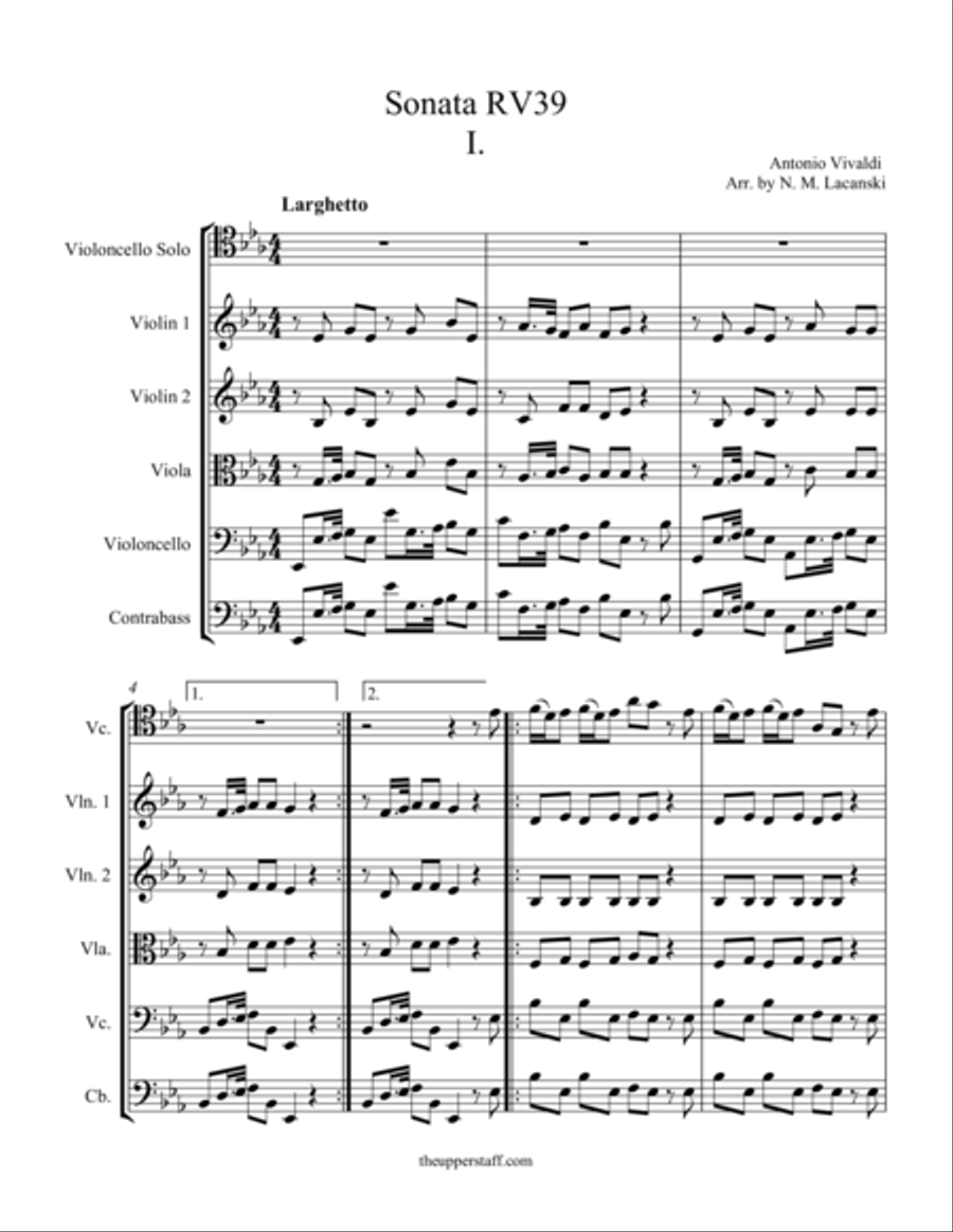 Sonata for Cello RV39 Movement I String Orchestra scores gallery preview page 1