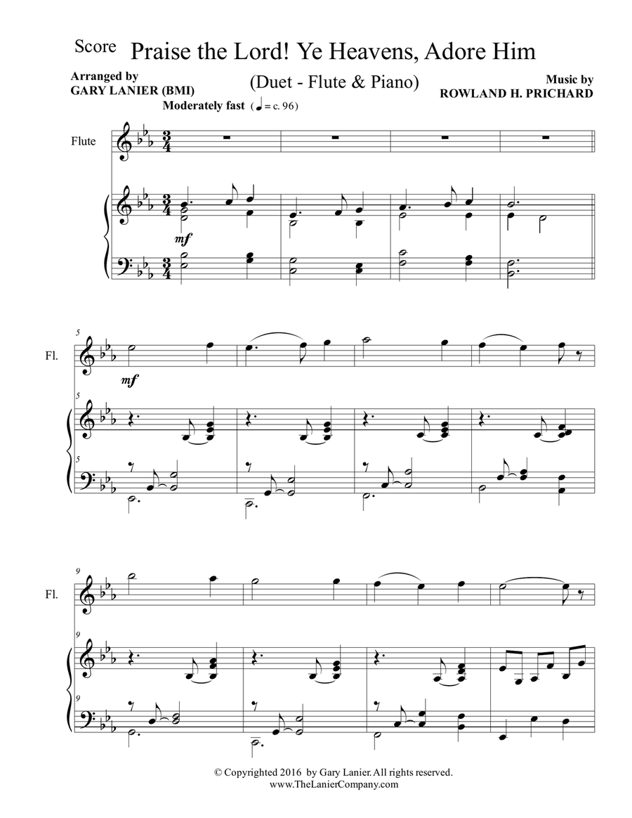 PRAISE THE LORD! YE HEAVENS, ADORE HIM (Duet – Flute & Piano with Score/Part) Flute Solo scores gallery preview page 2