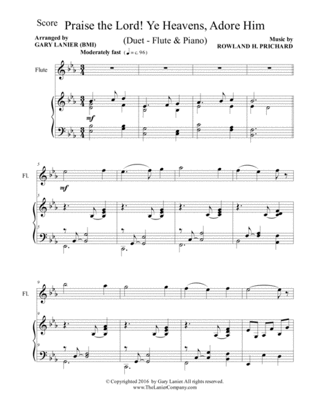 PRAISE THE LORD! YE HEAVENS, ADORE HIM (Duet – Flute & Piano with Score/Part) image number null