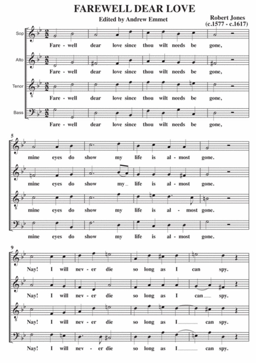 Farewell Dear Love A Cappella SATB image number null
