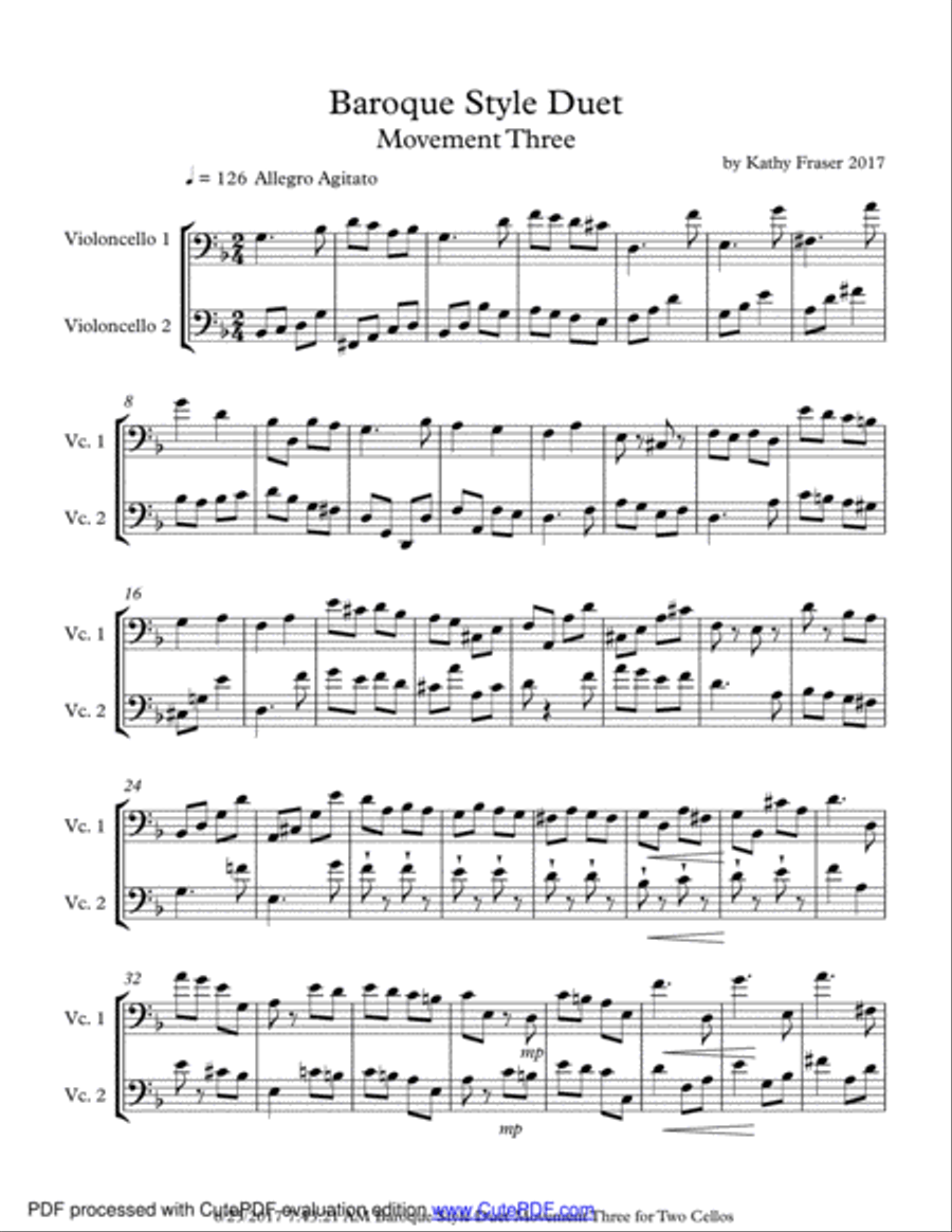 Baroque Style Duet for Two Cellos - Movement Three String Duet scores gallery preview page 1