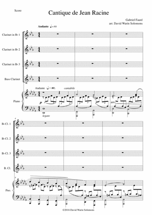 Cantique de Jean Racine for clarinet quartet (3 clarinets and 1 bass clarinet) and piano