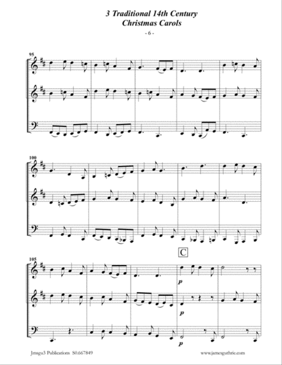 3 Traditional 14th Century Christmas Carols for Trumpet Duo & Tuba Trumpet Duet scores gallery preview page 6