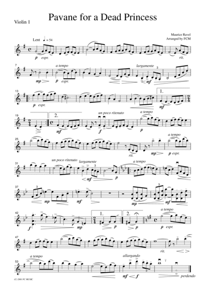 Ravel Pavane for a Dead Princess, for string quartet, CR301