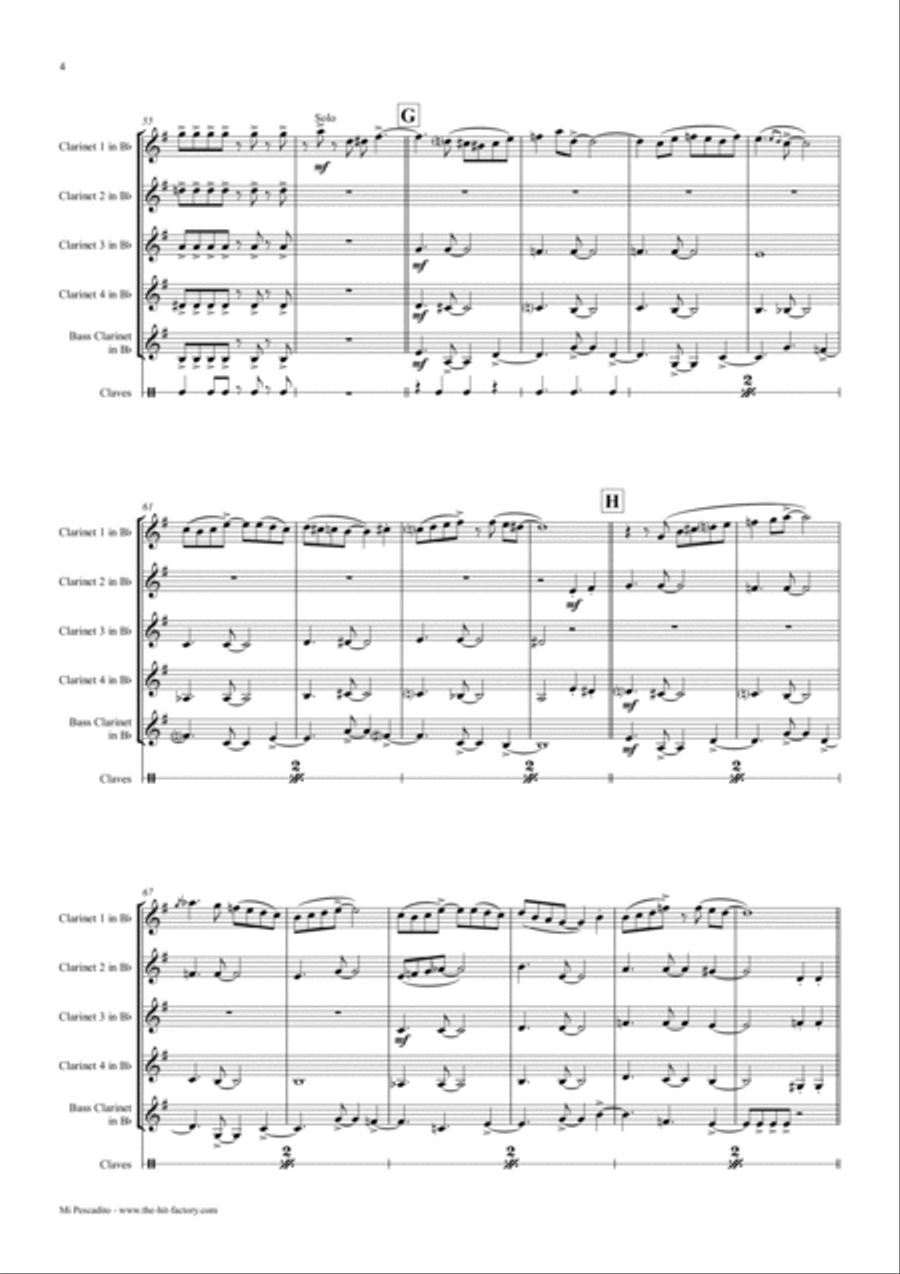 Mi Pescadito - Salsa - Clarinet Quintet Clarinet Quintet scores gallery preview page 6