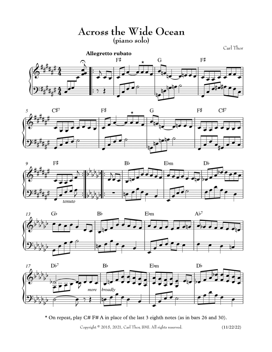 Across the Wide Ocean Piano Solo scores gallery preview page 1