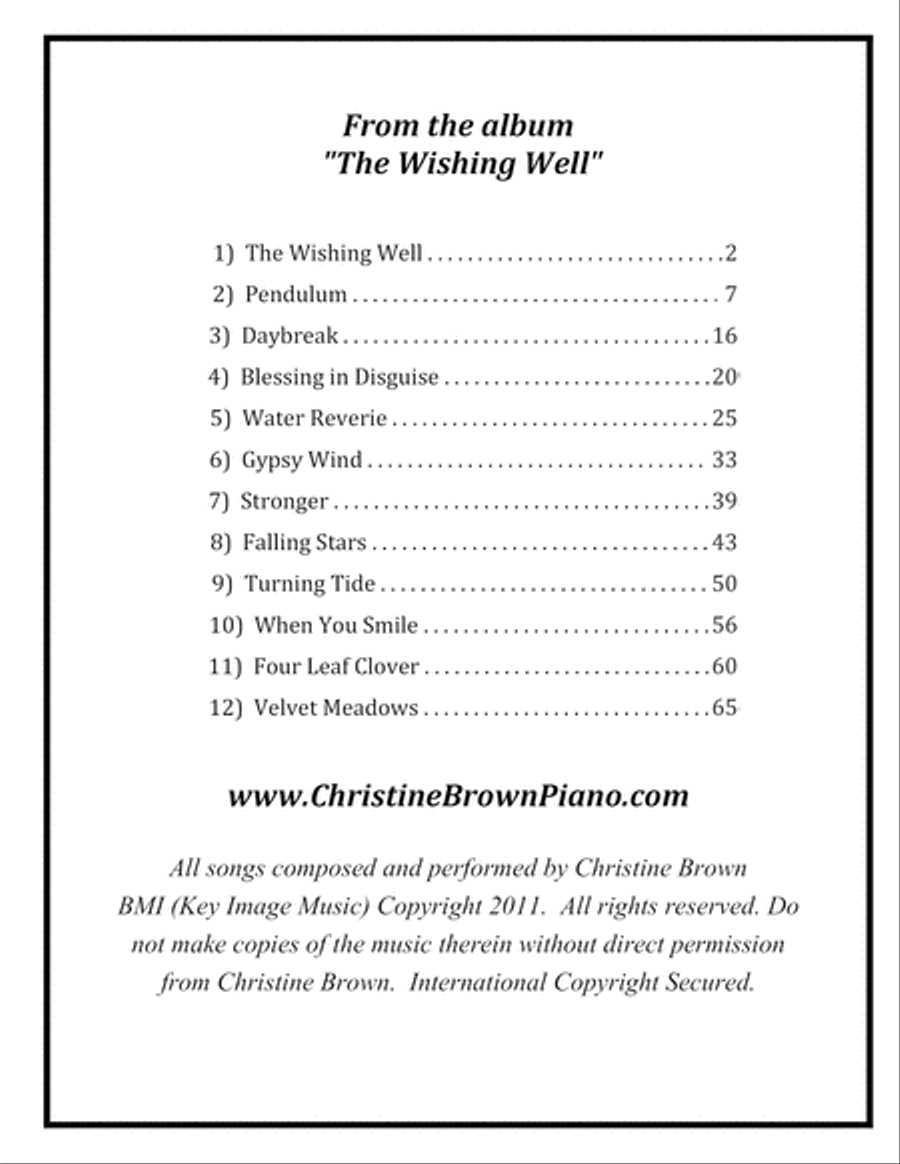 Solo Piano - THE WISHING WELL Songbook - Christine Brown