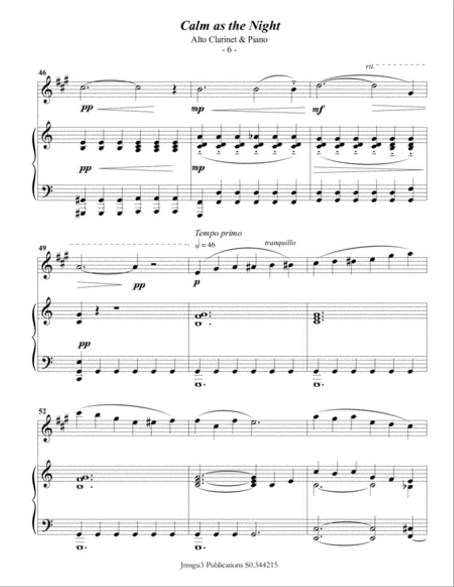 Bohm: Calm as the Night for Alto Clarinet & Piano E-Flat Clarinet scores gallery preview page 6