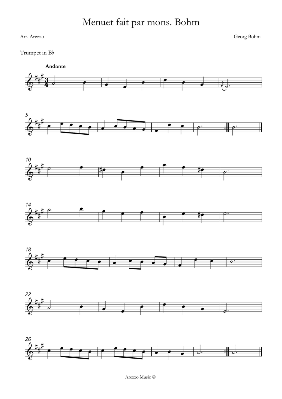 menuet fait par mons bohm Trumpet and Cello sheet music Trumpet Duet scores gallery preview page 2