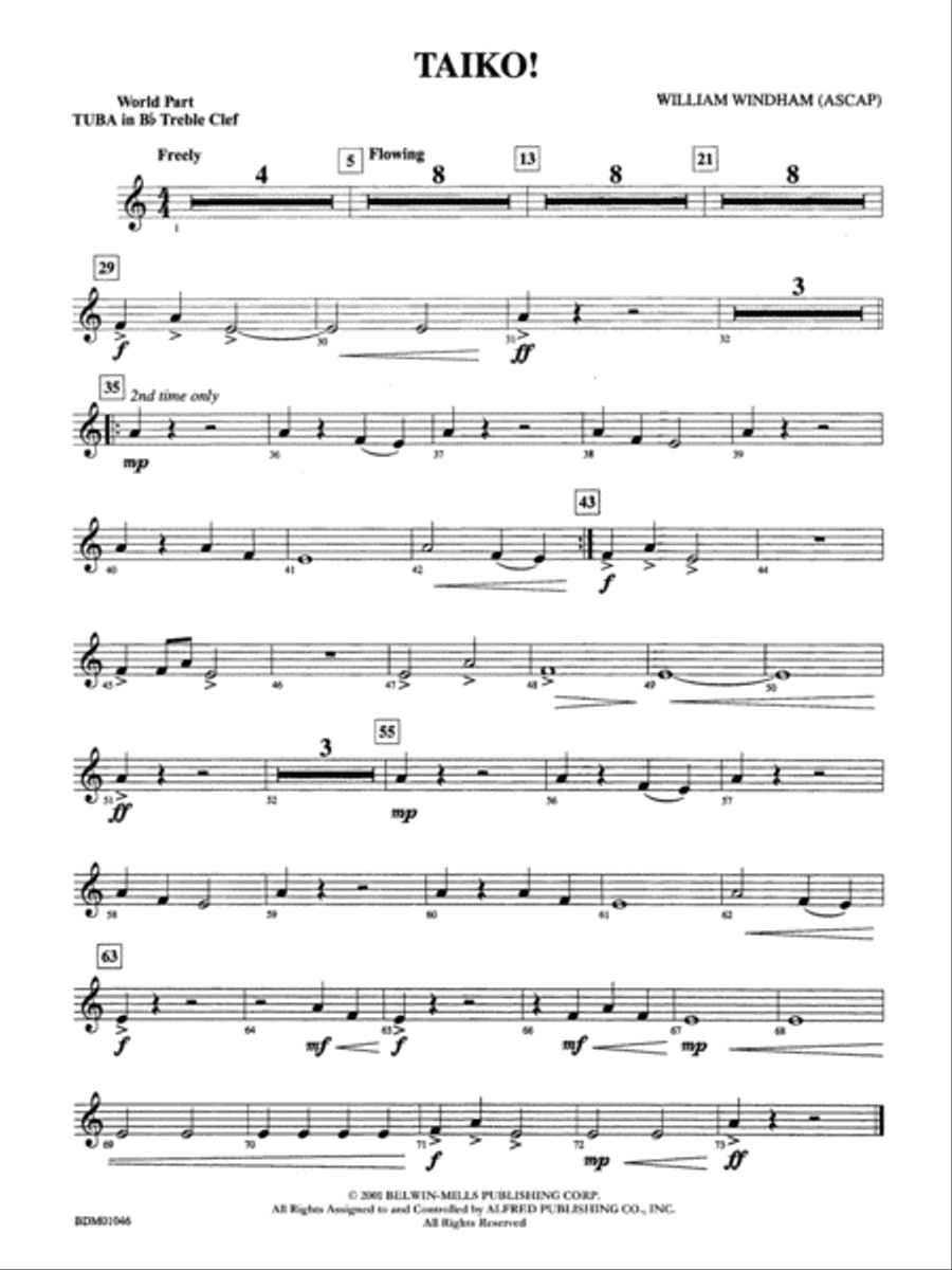 Taiko!: (World Part) B-flat Tuba T.C. Concert Band scores gallery preview page 1
