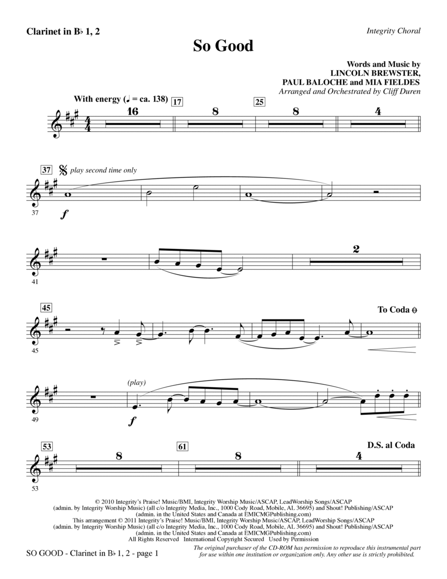 So Good - Clarinet 1 & 2 Choir scores gallery preview page 1