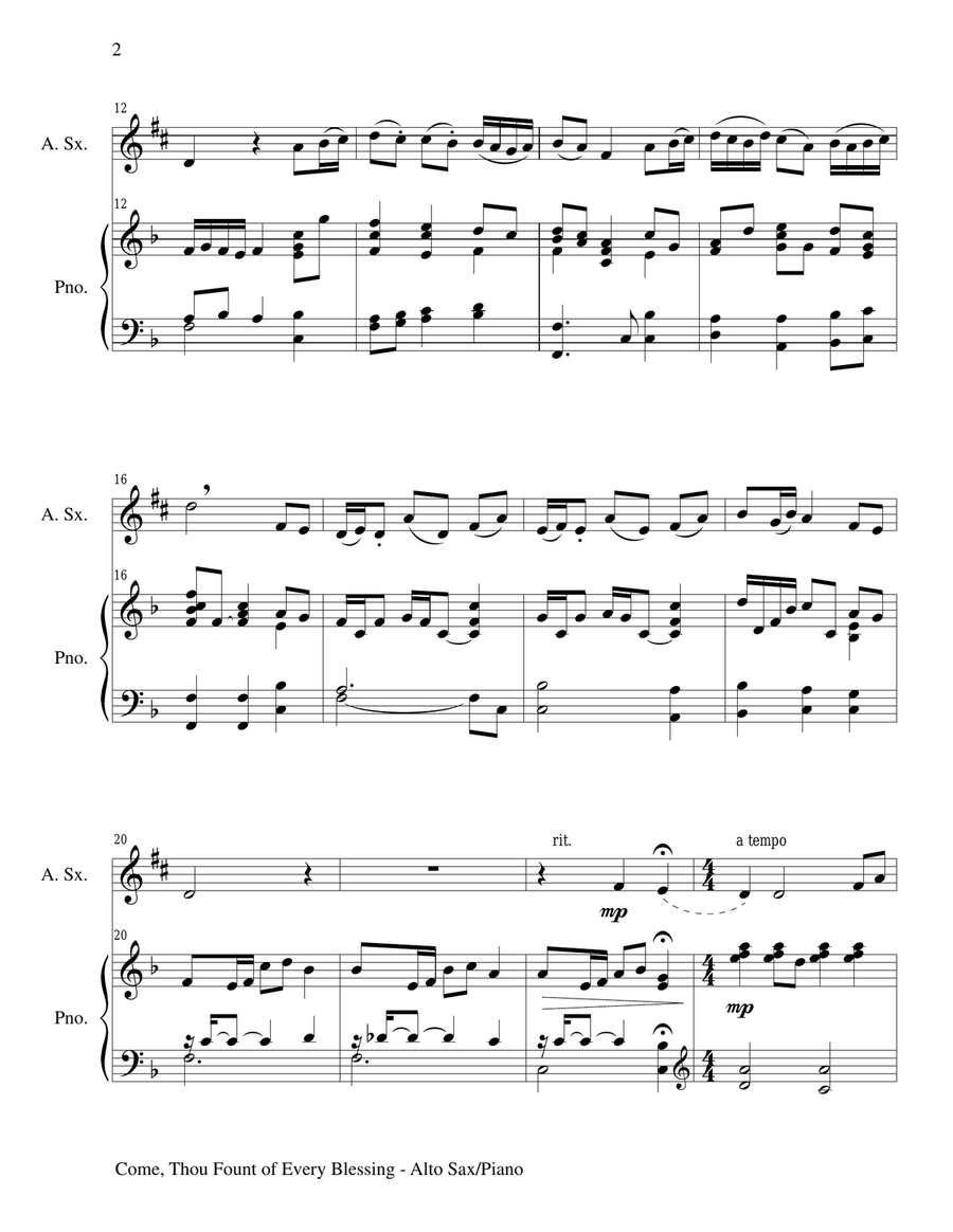 COME, THOU FOUNT OF EVERY BLESSING (Alto Sax/Piano and Sax Part) Alto Saxophone scores gallery preview page 2