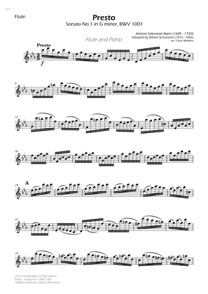 Presto from Sonata No.1, BWV 1001 - Flute and Piano (Individual Parts)