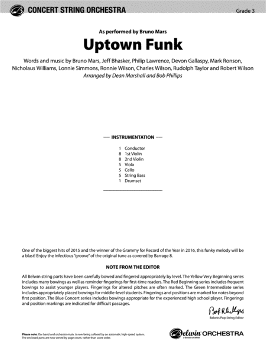 Uptown Funk: Score Uptown Funk: Score String Orchestra scores gallery preview page 1
