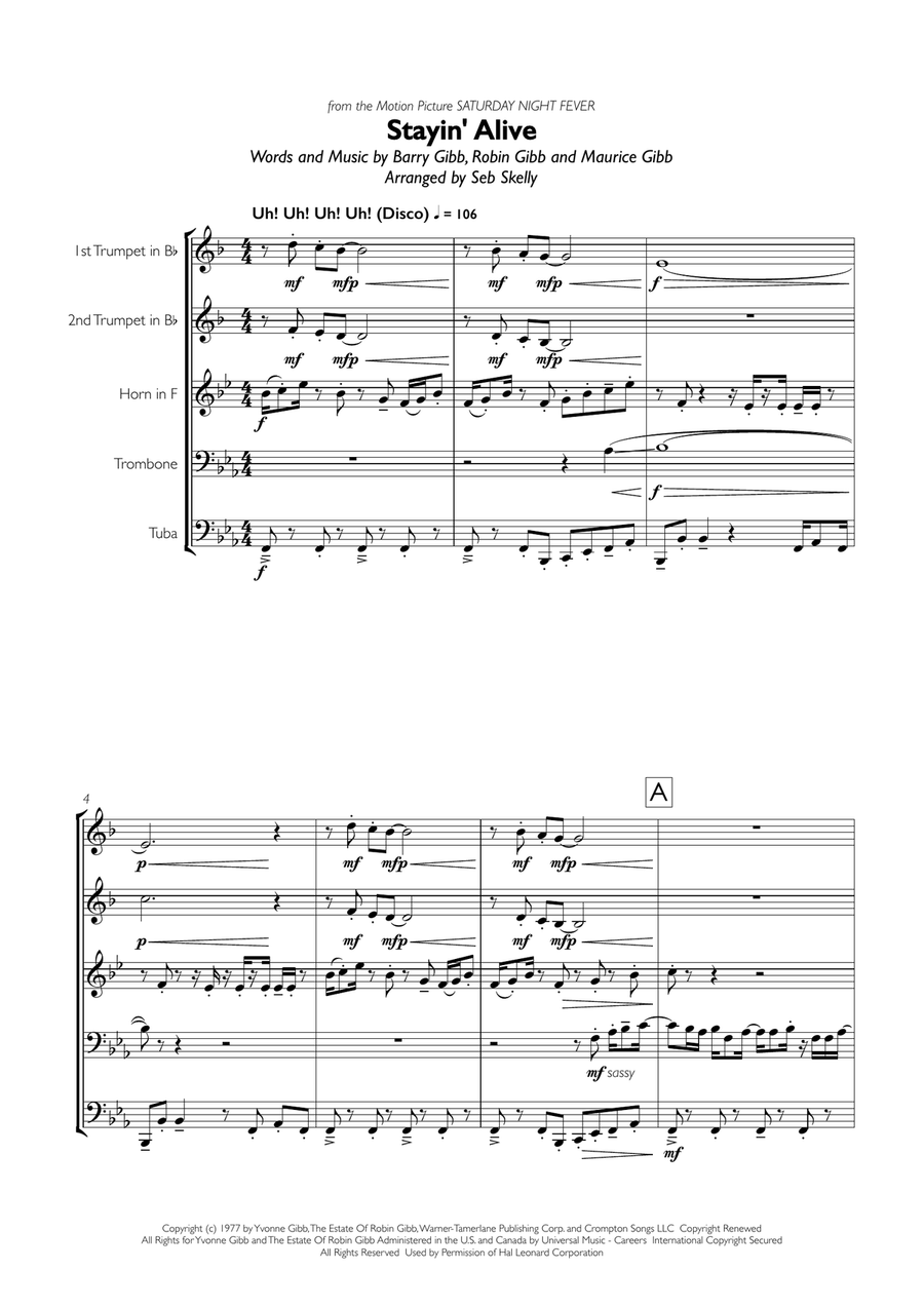 Stayin' Alive from the Motion Picture SATURDAY NIGHT FEVER Brass Ensemble scores gallery preview page 1