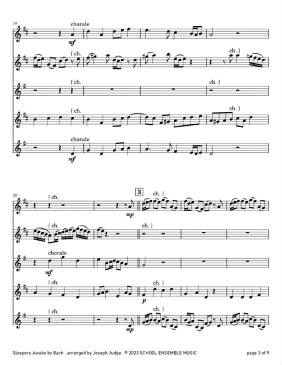 Sleepers Awake by Bach for Saxophone Quartet in Schools Saxophone Quartet scores gallery preview page 3