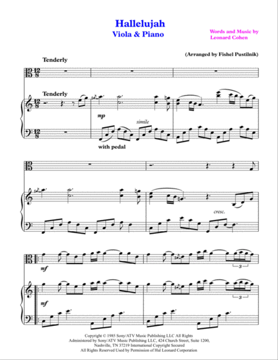 Hallelujah Viola scores gallery preview page 2