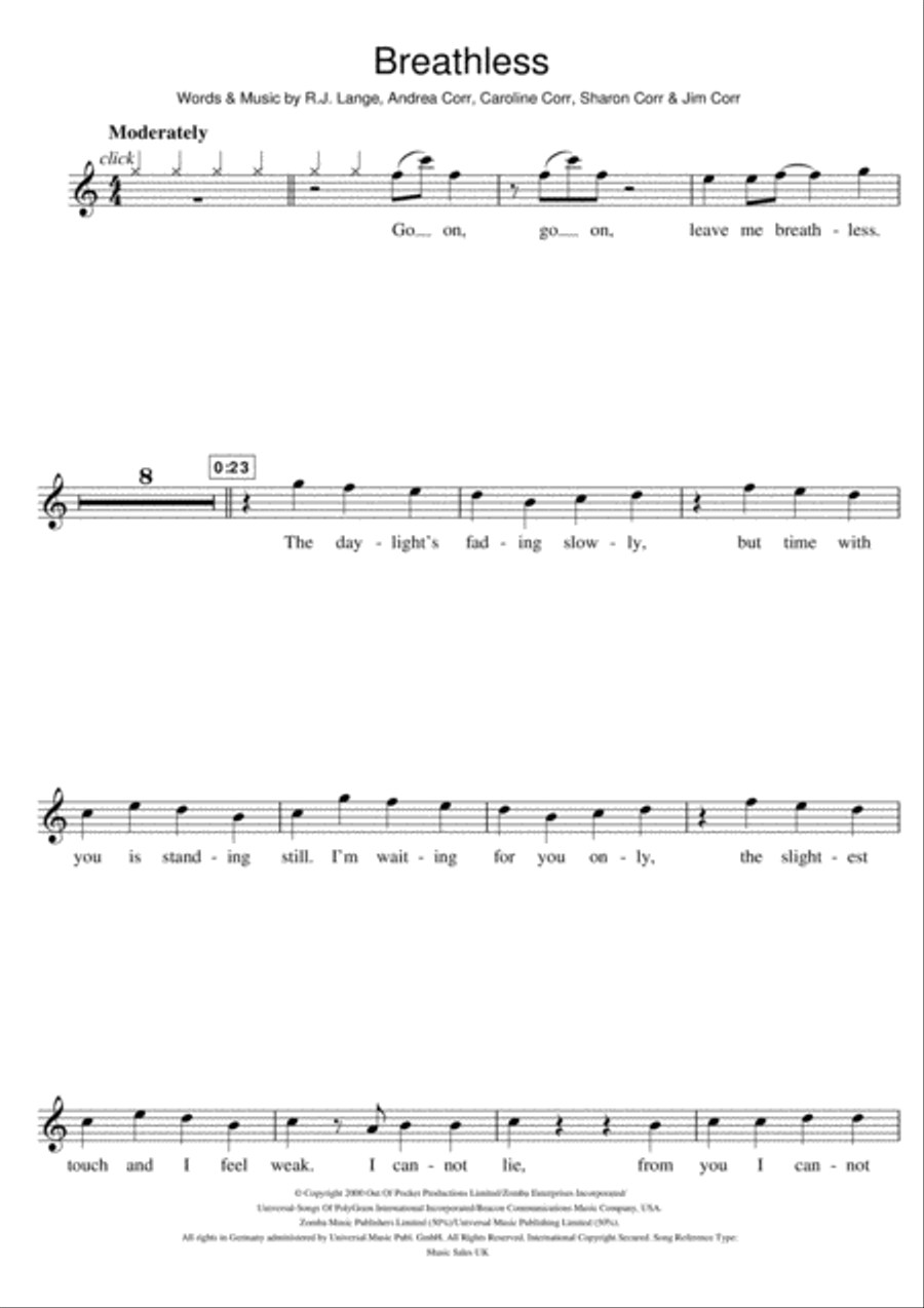 Breathless Breathless Flute Solo scores gallery preview page 1