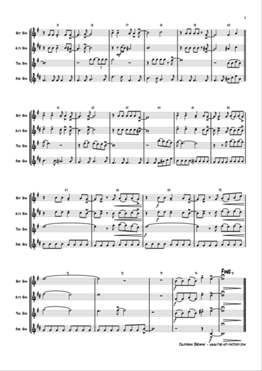 California Dreamin' Woodwind Quartet scores gallery preview page 4