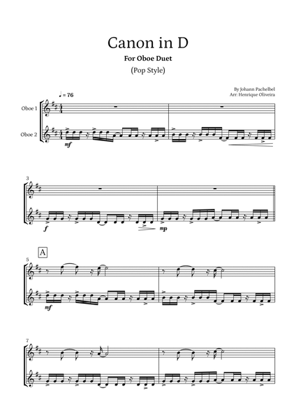 Canon in D (Pop Style) - For Oboe Duet image number null