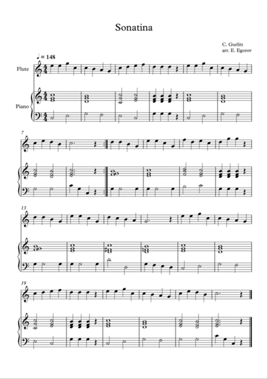 Sonatina, Cornelius Gurlitt, For Flute & Piano Flute Solo scores gallery preview page 1