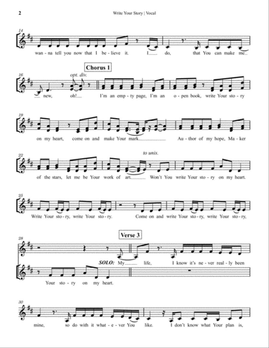 Write Your Story Unison Choir scores gallery preview page 2