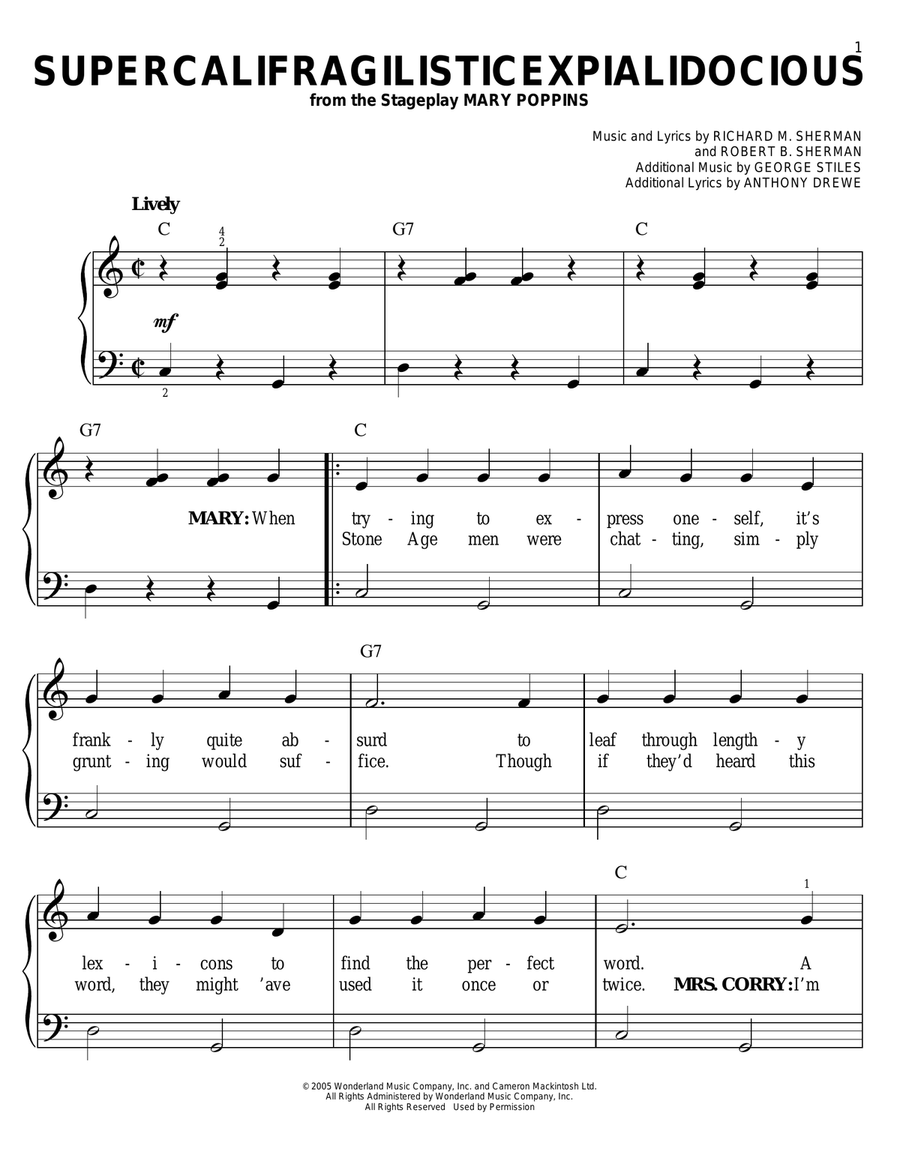 Supercalifragilisticexpialidocious (from Mary Poppins) Voice scores gallery preview page 1