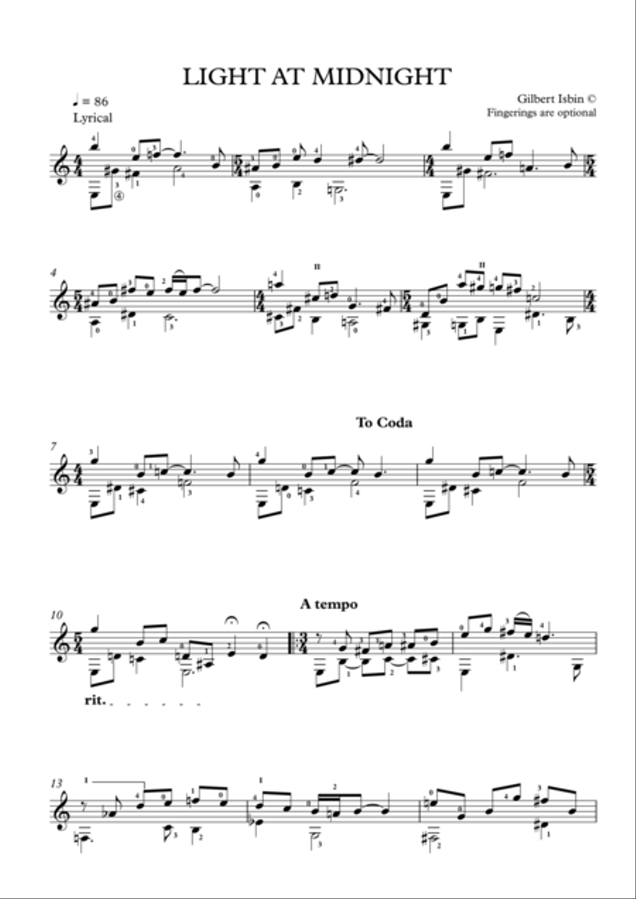 LIGHT AT MIDNIGHT Classical Guitar scores gallery preview page 1