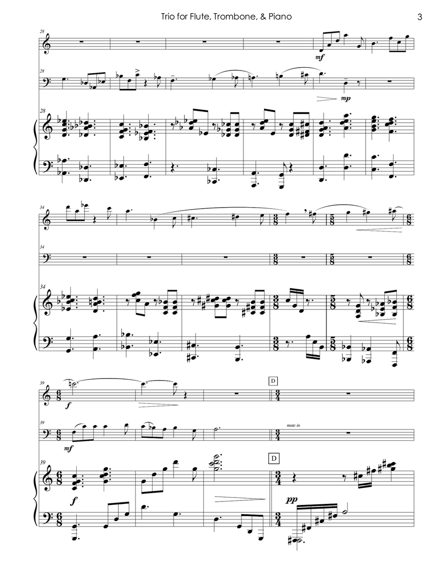 Trio for Flute, Trombone, and Piano Flute scores gallery preview page 3