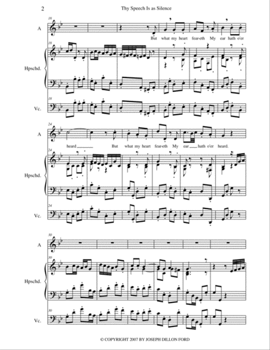 Thy Speech is as silence for alto voice, harpsichord and cello Small Ensemble scores gallery preview page 2