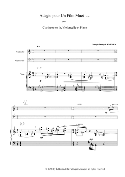 Adagio pour un film muet for A clarinet, cello and piano