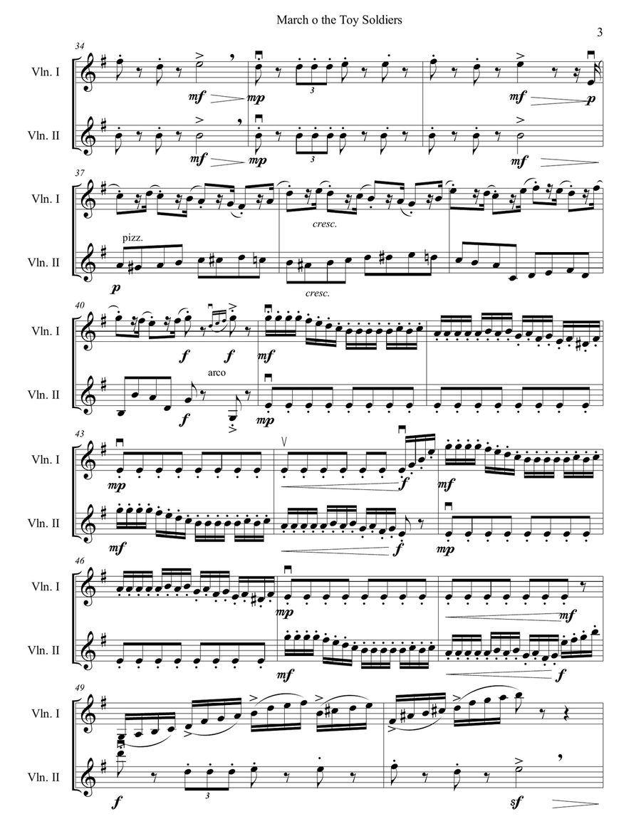 March of the Toy Soldiers from the Nutcracker for Two Violins String Duet scores gallery preview page 4